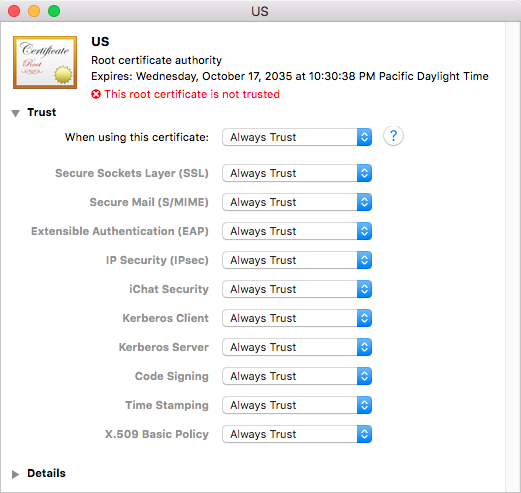OS X certificate trust window