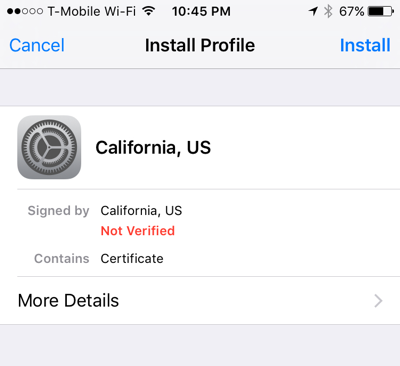 iOS certificate installation